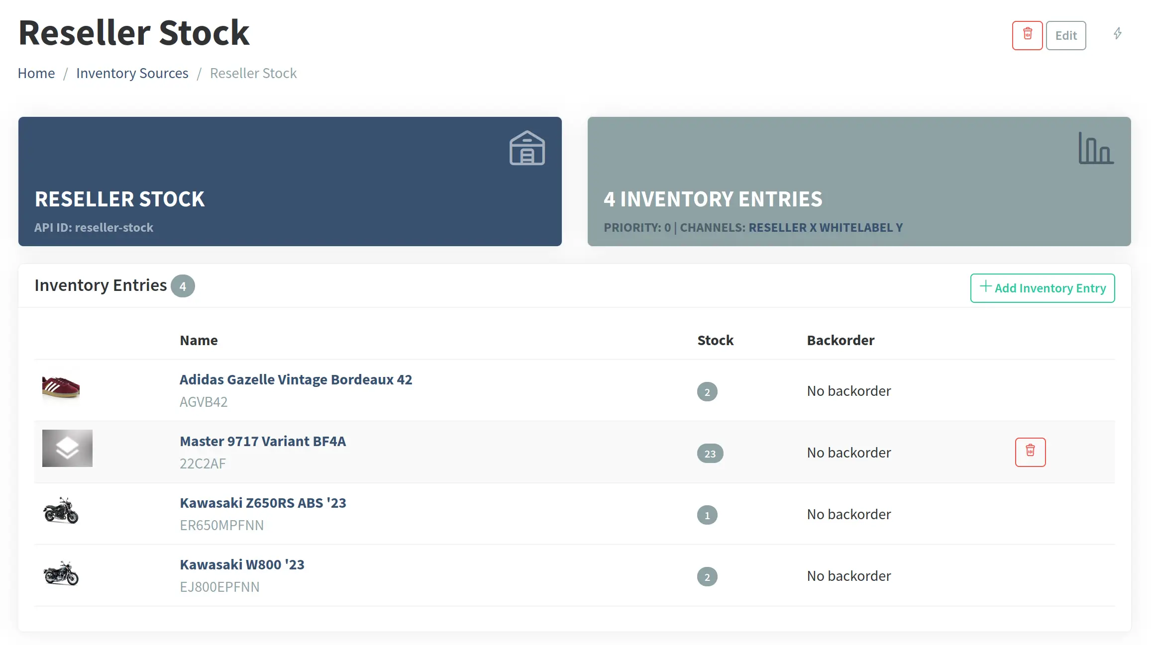 Inventory Stock on the Admin Panel